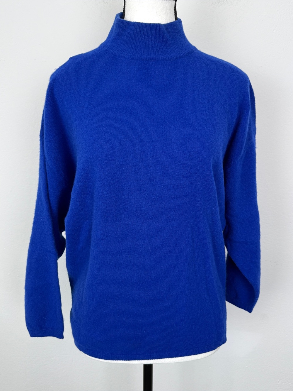 Vintage Benetton Italy Size L (IT 46) Blue Wool Angora Mock Neck Sweater